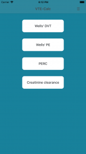VTE Calc home screen