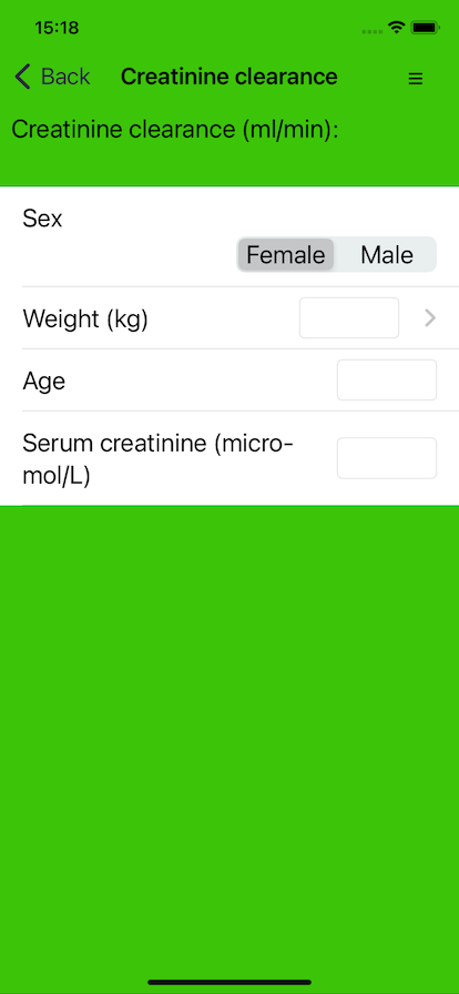 EMUK creatinine clearance calculator