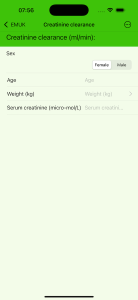 EMUK creatinine clearance calculator